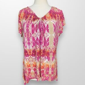 Liz Claiborne Women‎ Size 1X Top Shirt Short Sleeve V-Neck Tunic Stretch Casual